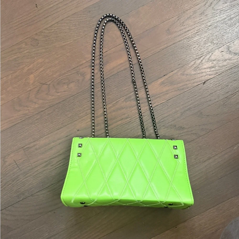 Lime Green silver studded shoulder Bag - Picture 4 of 7
